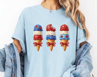 Comfort Colors® 4th of July Ice Cream Shirt, Patriotic Summer Shirt, Red White Blue Shirt, USA Independence Day Tee,  American Flag Shirt