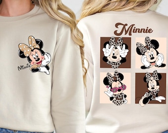 Minnie Maus Benutzerdefinierte Name Shirt, Disney Süßes Minnie Sweatshirt, Disney Mädchen Trip Pullover, Minnie Leopard Muster Sweatshirt