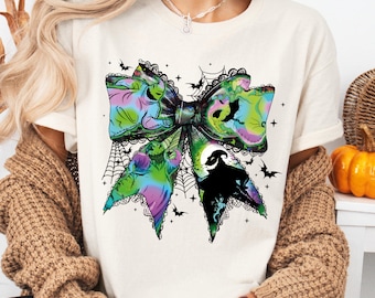 Oogie Bow Halloween Shirt, Disney Halloween Sweatshirt, Disney Boogie T-Shirt, Gruselige Oogie Coquette Bow Pullover, Disney Gruselige Saison