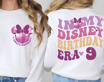 Camiseta personalizada de Minnie Mouse de Disney para cumpleaños, Camiseta "En mi era de cumpleaños Disney", Suéter personalizado para viaje de cumpleaños de niña de Disney, Camiseta personalizada de Minnie para cumpleaños