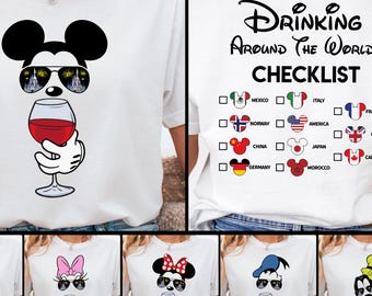 Koszulka z listą kontrolną „Disney Drinking Around The World”, bluza z nadrukiem „Disney Wine Drinking”, koszulka z motywem drużyny „Disney World Drinking Team”, koszulka Disney Epcot