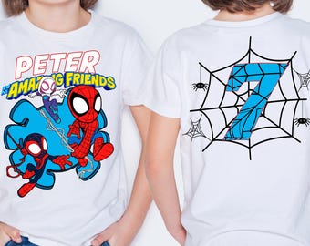 Spidey Geburtstag Shirt, Geburtstag Junge benutzerdefinierte Name Alter T-Shirt, Spinne Geburtstag Trip Pullover, Geburtstagsparty T-Shirt, Spinne Kinder und Freunde Shirt