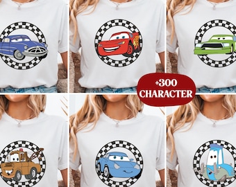 Maglietta retrò con personaggi Disney Cars a scacchi, viaggio in famiglia Disney, maglietta con le vacanze Disney, maglione con tutti i personaggi Disney, maglietta con McQueen e i suoi amici