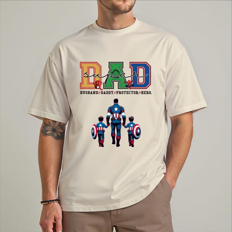 Personalized Dad Superhero T-Shirt, Father's Day Sweatshirt, Marvel Fan Shirt, Avengers Lover Tee, Captain America Hulk Ironman Dad Tee