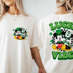 Mickey Minnie Lucky Vibe St Patrick&#39;s Day Shirt, Disney Couple St. Patrick’s Day Sweatshirt, Disneyland Irish Day Shirt, Lucky Vibe Tee