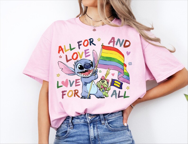 All For Love And Love For All Stitch Pride Shirt, Disney LGBT Flag Tee, LGBTQ Pride Month T-Shirt, Gender Equality For All Sweatshirt