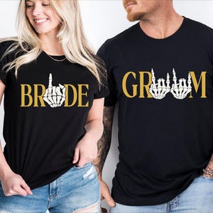 Bride Groom Skeleton Hand Shirt, Gothic Wedding T-Shirt, Bride and Groom Matching Tee, Newly Married Sweatshirt, Funny Honeymoon Shirt