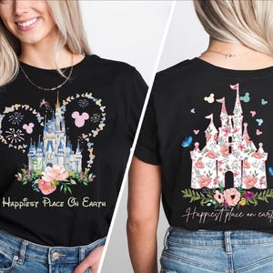 Maglietta Happiest Place On Earth Disney Castle, Maglietta Floral Magical Castle, Maglietta Disneyland Vacation, Felpa Disney Magic Kingdom