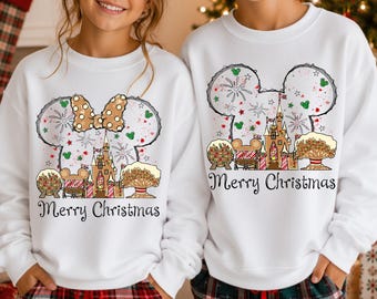 Weihnachtsmaus-Shirt, Partner-Weihnachts-T-Shirt, Lebkuchen-Weihnachtsausflug-Shirt mit magischem Schlossmotiv