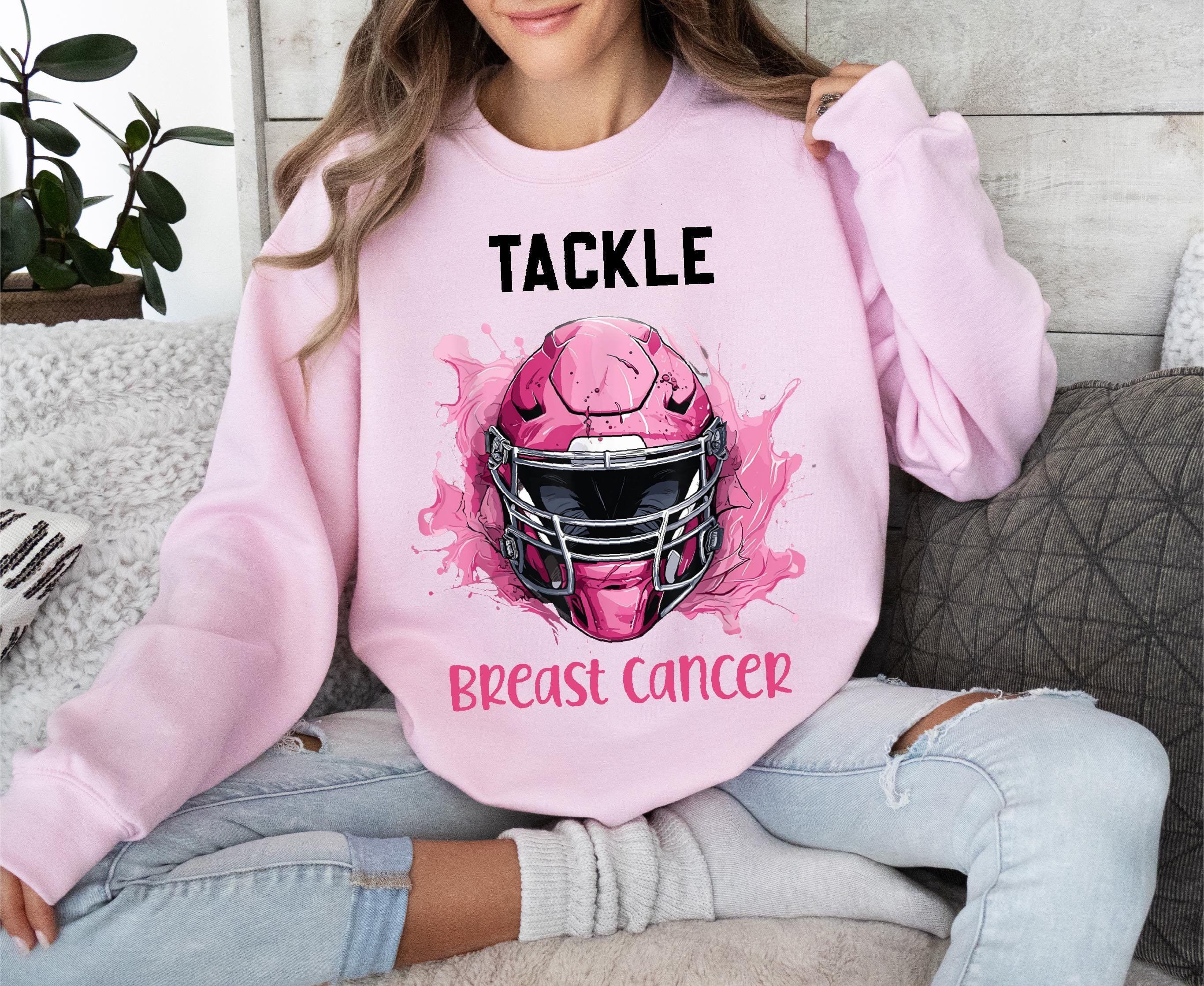 Tackle Breast Cancer Shirt, Breast Cancer Awareness Sweatshirt, Football Helmet T-Shirt, Support Cancer Squad Tee, Fight Cancer Sweatshirt