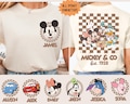Disney All Characters Retro Checkered Custom Shirt, Vintage Disney Matching Tee, Disney Family Trip Sweatshirt, Mickey & Co. Custom Name Tee