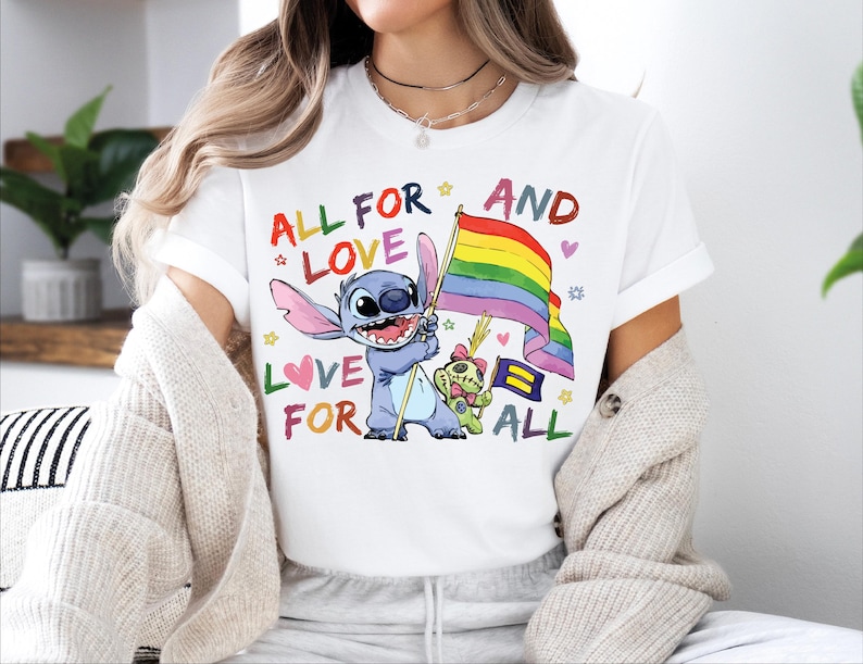 All For Love And Love For All Stitch Pride Shirt, Disney LGBT Flag Tee, LGBTQ Pride Month T-Shirt, Gender Equality For All Sweatshirt