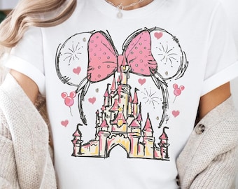 Disney Mini Maus Aquarell Schloss Shirt, süßes Disneyland T-Shirt, Disney Mini Maus Kopf T-Shirt, Disney World Minnie Mädchen Reise Sweatshirt