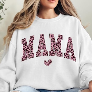 Mama Pink Leopard Heart Shirt, Retro Mother Sweatshirt, Vintage Mama T-Shirt, Cute Mother Life Tee, Mother&#39;s Day Sweater, Pink Heart Mom Tee