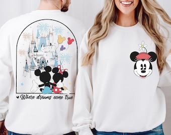 Camiseta de Mickey y Minnie "Donde los sueños se hacen realidad", sudadera de pareja de Walt Disney World, camiseta de vacaciones familiares de Disneyland, camiseta de Magic Kingdom