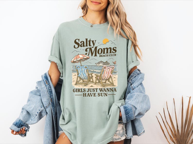 Salty Moms Beach Club Shirt, Girls Just Wanna Have Sun Tee, Beach Vibes Summer T-Shirt, Girls Summer Trip Shirt, Beach Mama Tee