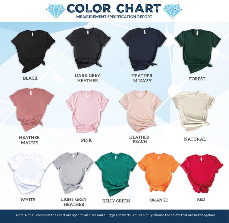 the color chart for a women's t - shirt