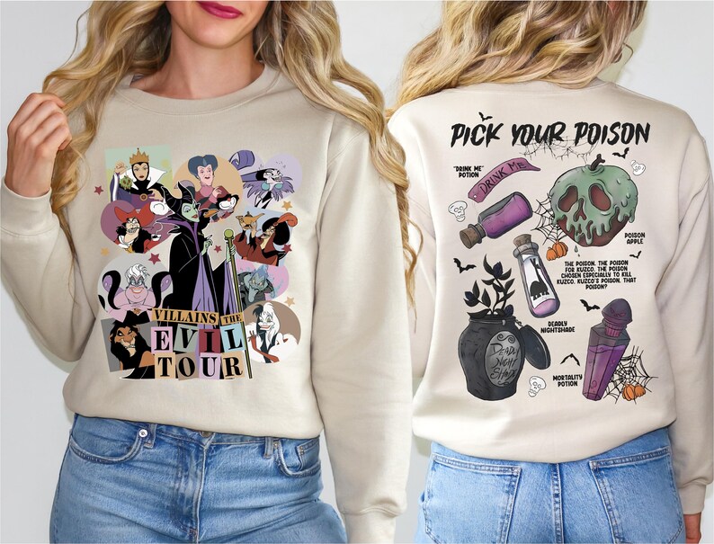 a woman wearing a sweater with a cartoon character on it