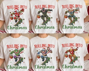Weihnachtsshirt mit Superheldenmotiv, Sweatshirt mit Superhelden-Weihnachtsbeleuchtung, Pullover für den Familienausflug an Weihnachten