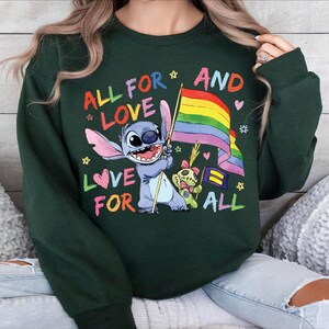 All For Love And Love For All Stitch Pride Shirt, Disney LGBT Flag Tee, LGBTQ Pride Month T-Shirt, Gender Equality For All Sweatshirt