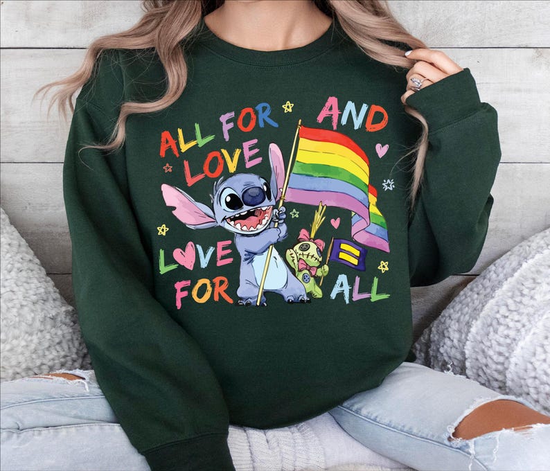 All For Love And Love For All Stitch Pride Shirt, Disney LGBT Flag Tee, LGBTQ Pride Month T-Shirt, Gender Equality For All Sweatshirt