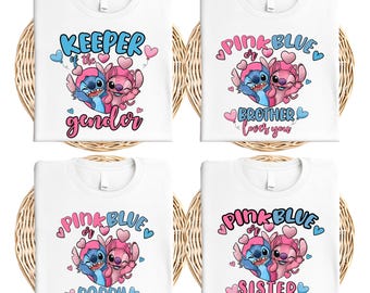 Pink or Blue Stitch Angel Shirt, Disney Gender Reveal Party Shirt, Baby Reveal Shirt, Family Loves You Shirt, WDW Disney Family Shirt