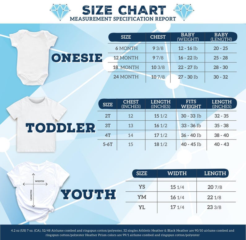 a baby's bodysuit size chart with measurements