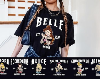 Disney Princesses Gothic Tattoo Shirt, Tattoo Princess Sweatshirt, Cinderella Jasmine Belle Rapunzel, Disney Punk Style Sweatshirt