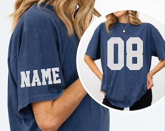 Comfort Colors® Custom Name and Number Shirt, Custom Sport Number T-Shirt, College Softball Team Tee, Football Family Shirt,  Soccer Tee