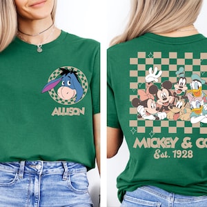 Disney All Characters Retro Checkered Custom Shirt, Vintage Disney Matching Tee, Disney Family Trip Sweatshirt, Mickey & Co. Custom Name Tee