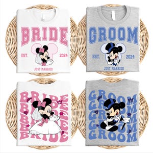 Camiseta Disney de novio y novia, camiseta Disney de recién casados, sudadera Mickey para el novio, camiseta Minnie para la novia, camiseta a juego para la fiesta nupcial, camiseta de luna de miel