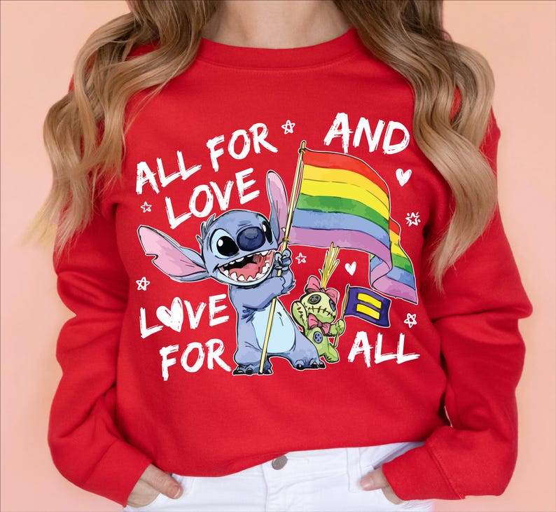 All For Love And Love For All Stitch Pride Shirt, Disney LGBT Flag Tee, LGBTQ Pride Month T-Shirt, Gender Equality For All Sweatshirt