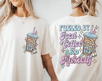 Fueled By Iced Coffee and Anxiety Shirt, Coffee Skull Anxiety Sweatshirt, Mental Health Sweater, Funny Anxiety Shirt, Sarcastic ADHD Tee