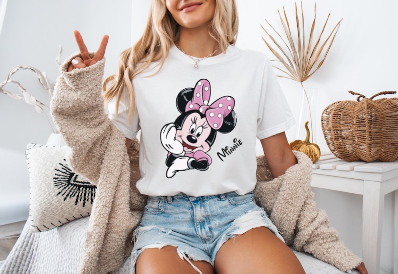 Disney Retro Pink Minnie Mouse Shirt, Cute Disney Girls Trip Sweater, Minnie Ears Sweatshirt, Disneyland Magical Vacation Outfit