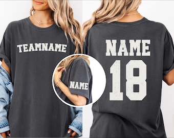 Comfort Colors® Custom Team Name and Number Shirt, Personalized Name T-Shirt, Softball Tee, Sport Family Shirt, Baseball Tee