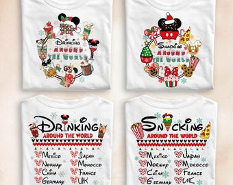 Weihnachtsshirt „Snacking Around Drinking Around the World“, Weihnachts-Sweatshirt, passendes Weihnachts-T-Shirt
