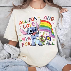 All For Love And Love For All Stitch Pride Shirt, Disney LGBT Flag Tee, LGBTQ Pride Month T-Shirt, Gender Equality For All Sweatshirt