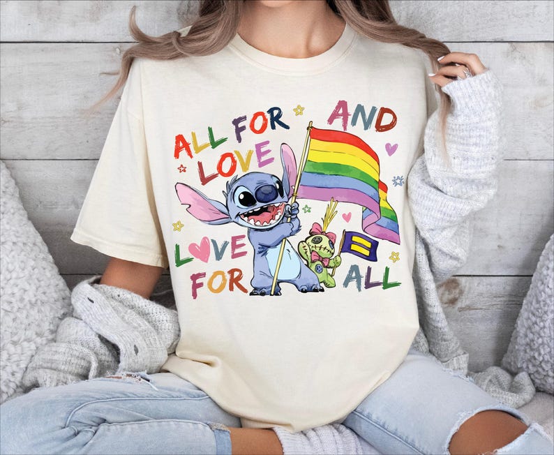 All For Love And Love For All Stitch Pride Shirt, Disney LGBT Flag Tee, LGBTQ Pride Month T-Shirt, Gender Equality For All Sweatshirt