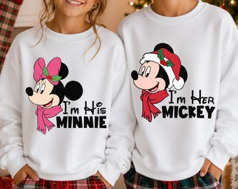Weihnachtsshirt für Paare: „Ich bin sie, ich bin sein“, Partner-Weihnachtspullover mit Mausmotiv, Weihnachtsshirt für Ehemann und Ehefrau