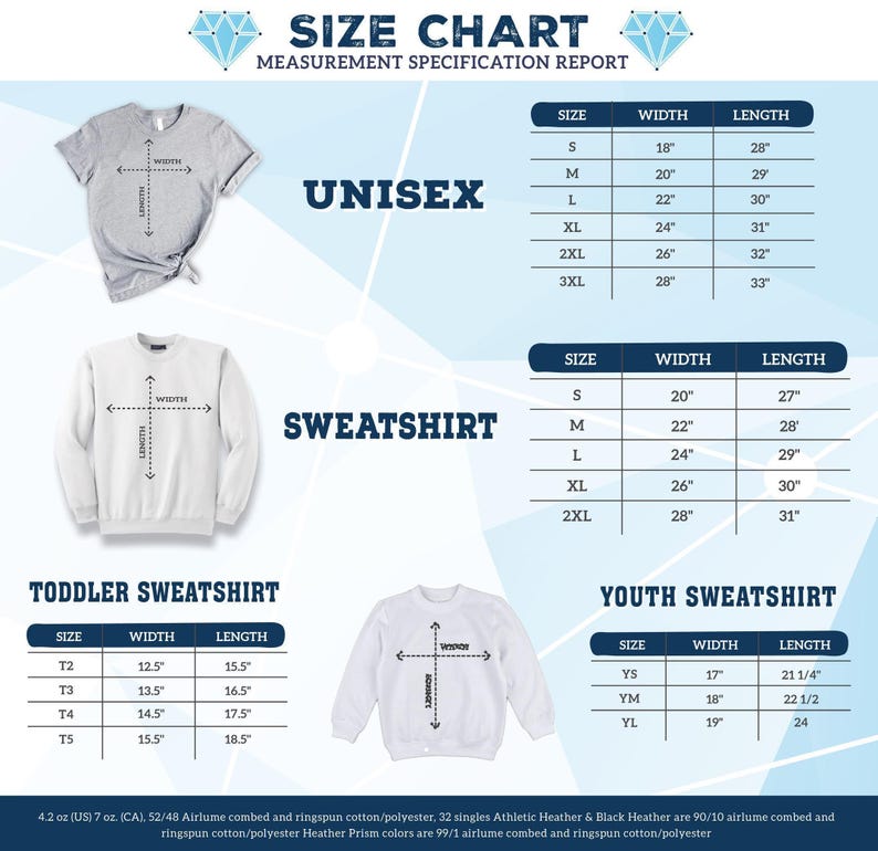 the size chart for a sweatshirt with measurements