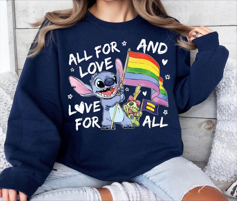 All For Love And Love For All Stitch Pride Shirt, Disney LGBT Flag Tee, LGBTQ Pride Month T-Shirt, Gender Equality For All Sweatshirt