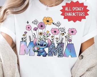 Mama Stitch Flowers Shirt, Custom Disney Floral Mother Tee, Mothers Day T-Shirt, Gift For Mom, Disneyland Family Trip Sweater