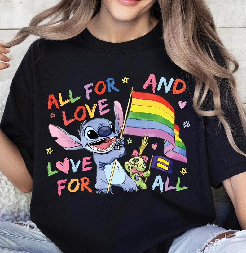 All For Love And Love For All Stitch Pride Shirt, Disney LGBT Flag Tee, LGBTQ Pride Month T-Shirt, Gender Equality For All Sweatshirt