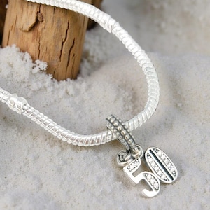 Silver 50th Celebration Dangle Charm, Women&#39;s Rhinestone Dangle Bracelet Charms, Jewellery for Special Occasions, Birthday Present for Her