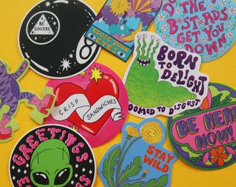 Bundle of 4 Eco-Friendly Vinyl Stickers - Fun and Nostalgic (7cm)