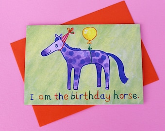 Quirky Birthday Horse Greeting Card: Fun Recycled A6 Card