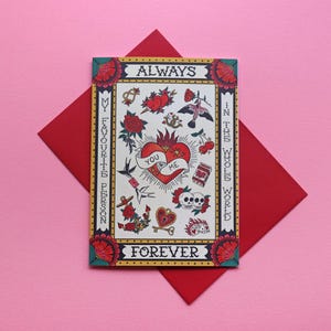 Always & Forever Retro Tattoo Flash Sheet A6 Biglietto di auguri / Biglietto unico / Anniversario / Compleanno / Nota d'amore / Fidanzamento
