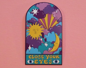 Close Your Eyes Sticker: Sun and Moon Dreamscape Eco-Friendly Vinyl (8cm Arch)