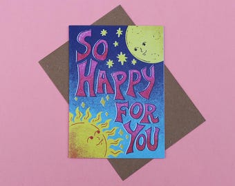 So Happy For You Greeting Card | Unique Congratulations Card | Sun and Moon