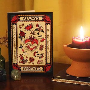 Retro Tattoo Flash Greeting Card: Always & Forever Love Note, Valentine Card image 2